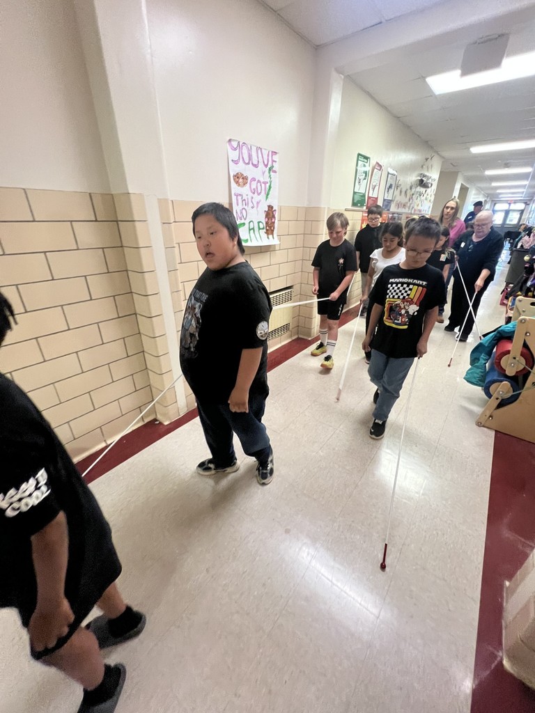 students walking with white canes