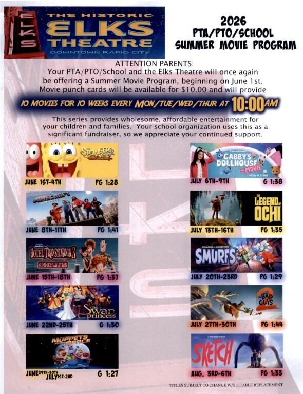Elks Theatre Summer Movie Passes