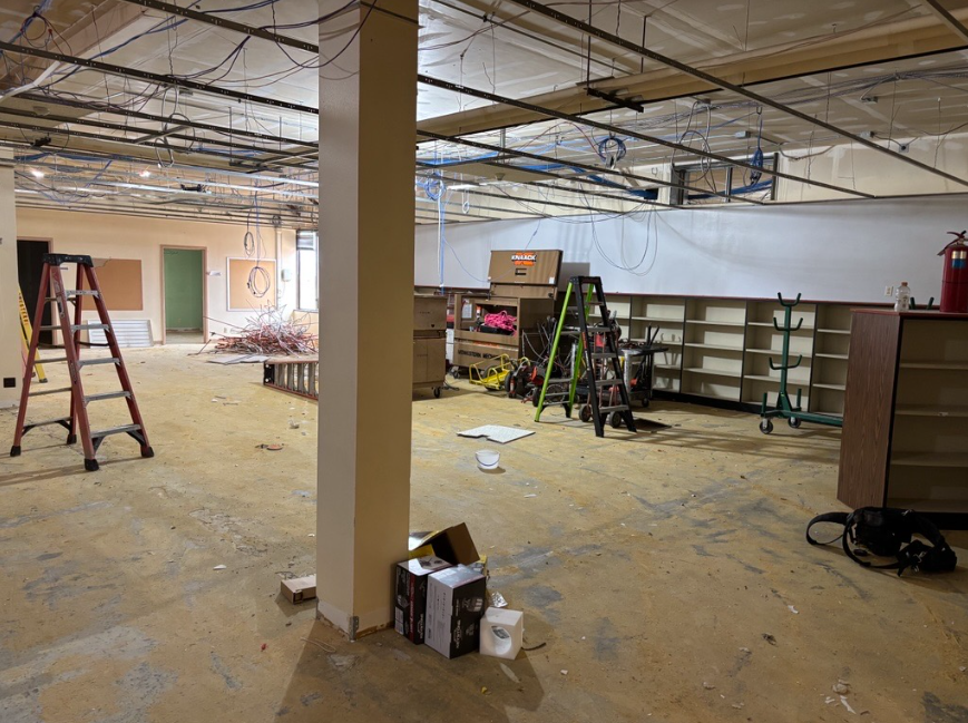 Picture of library with construction underway