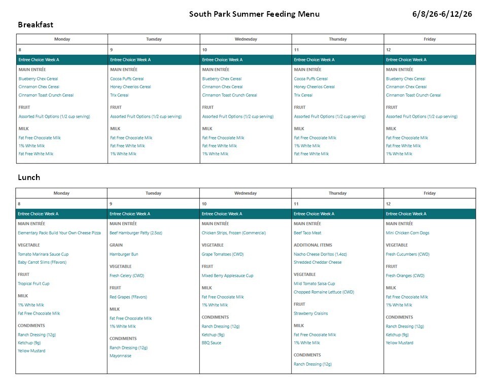 6.8-6.12 Summer Feeding Menu