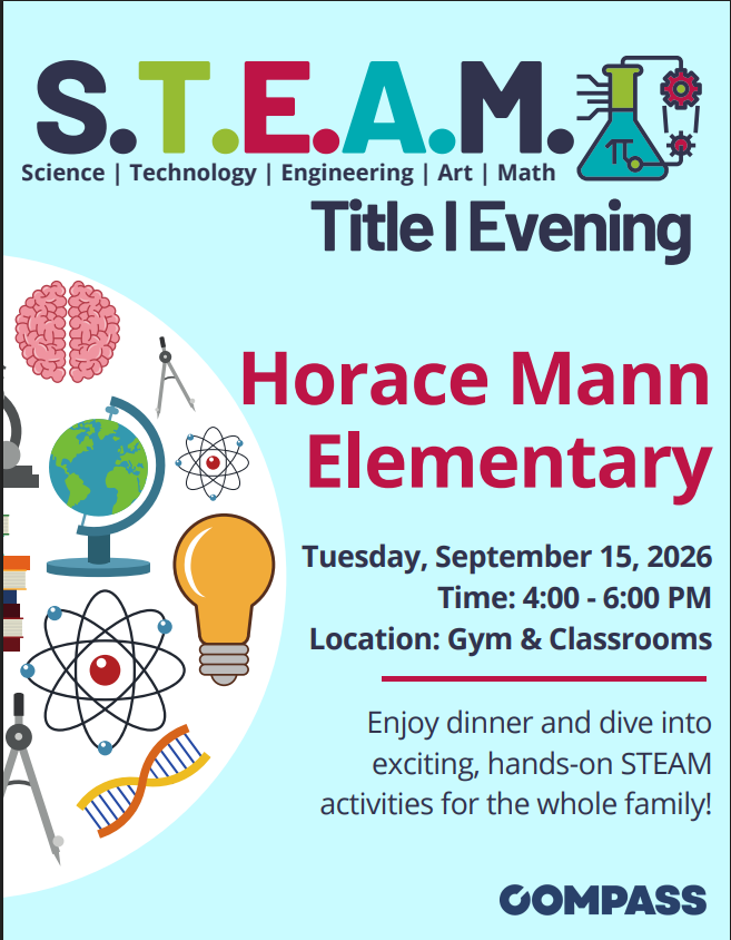 🔬 Join Us for a Family STEAM Night! 🔬 Horace Mann Elementary families, get ready for an evening of hands-on Science, Technology, Engineering, Art, and Math activities for the whole family! 📅 Tuesday, September 15, 2026 ⏰ 4:00–6:00 PM 📍 Horace Mann Elementary School 902 Anamosa St., Rapid City, SD 57701 🎒 Grades K–5 + Families