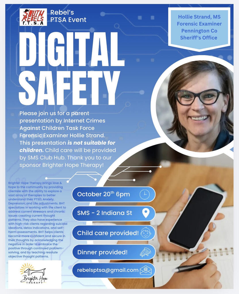 Digital Safety Meeting on 10/20 @ 6pm. Dinner & Childcare provided.