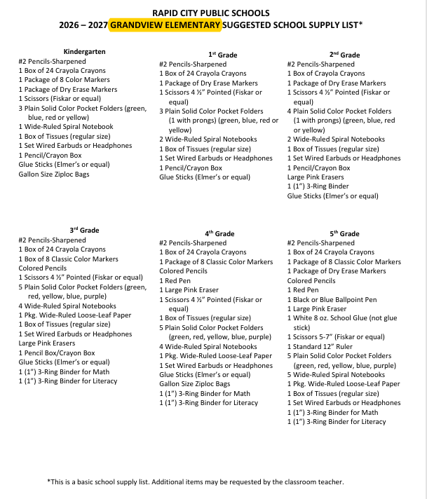 School Supply List