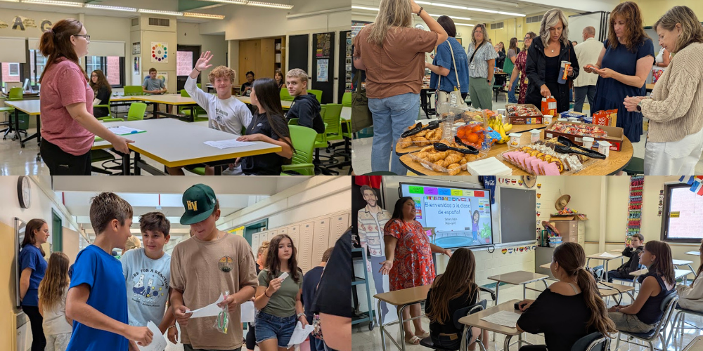 Pictures of students in classrooms and staff at superintendent's conference day