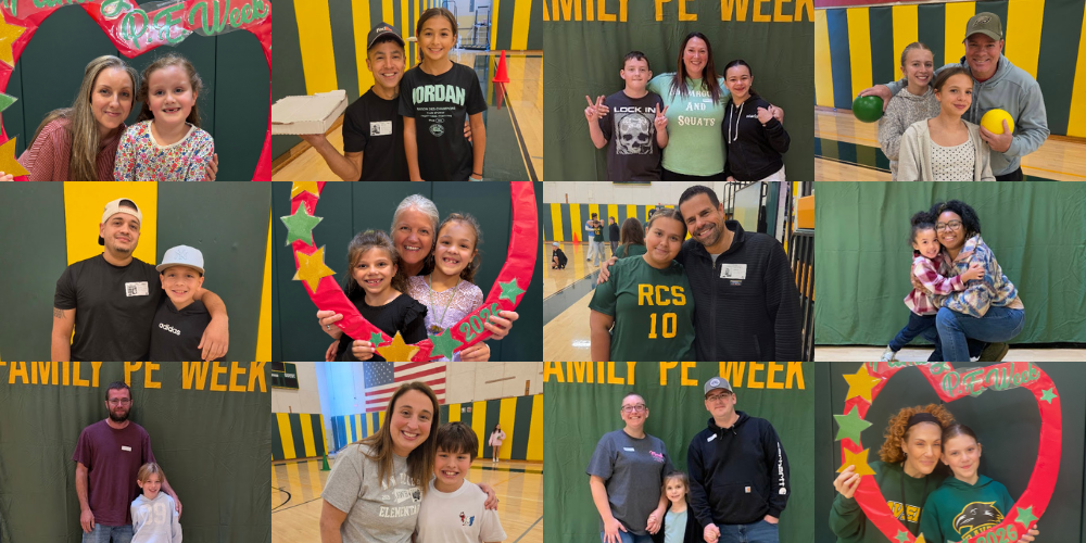 collage of photos of parents posing with their child
