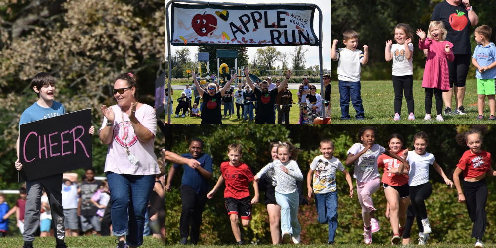 Collage of pictures of students from the apple run. 