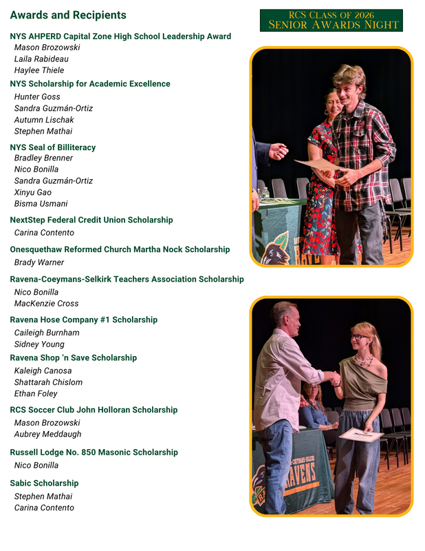 Class of 2026 list of all award and scholarship recipients