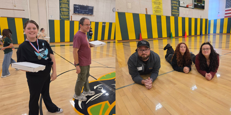 Collage of students and their families participating in PE