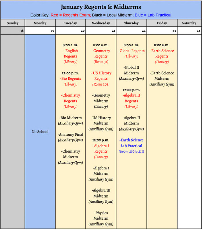 January 2026 - Regents and Mid Term Schedule  