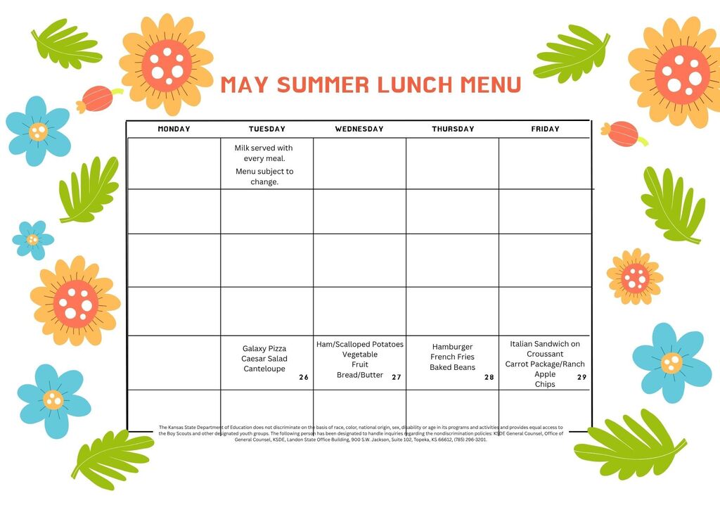 May Summer Lunch Menu