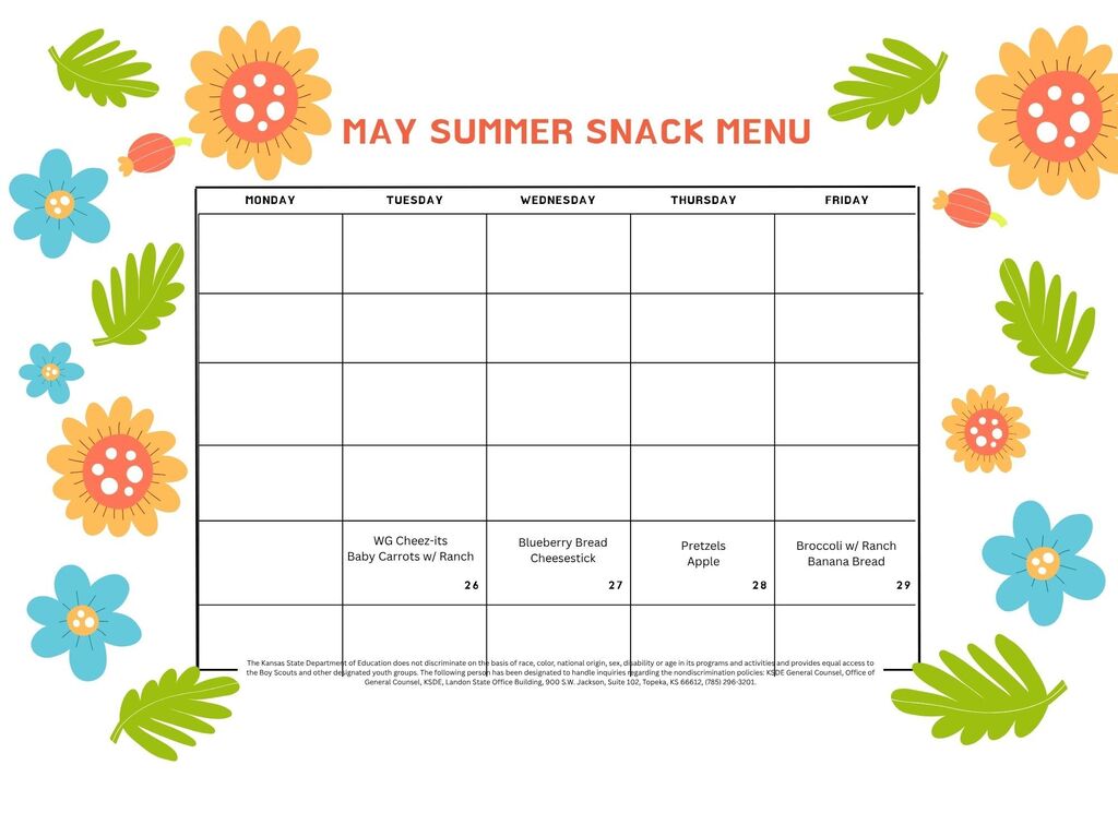 May Summer Snack Menu