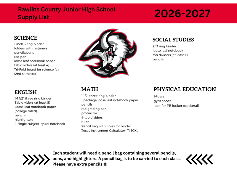 Junior High Supply List 