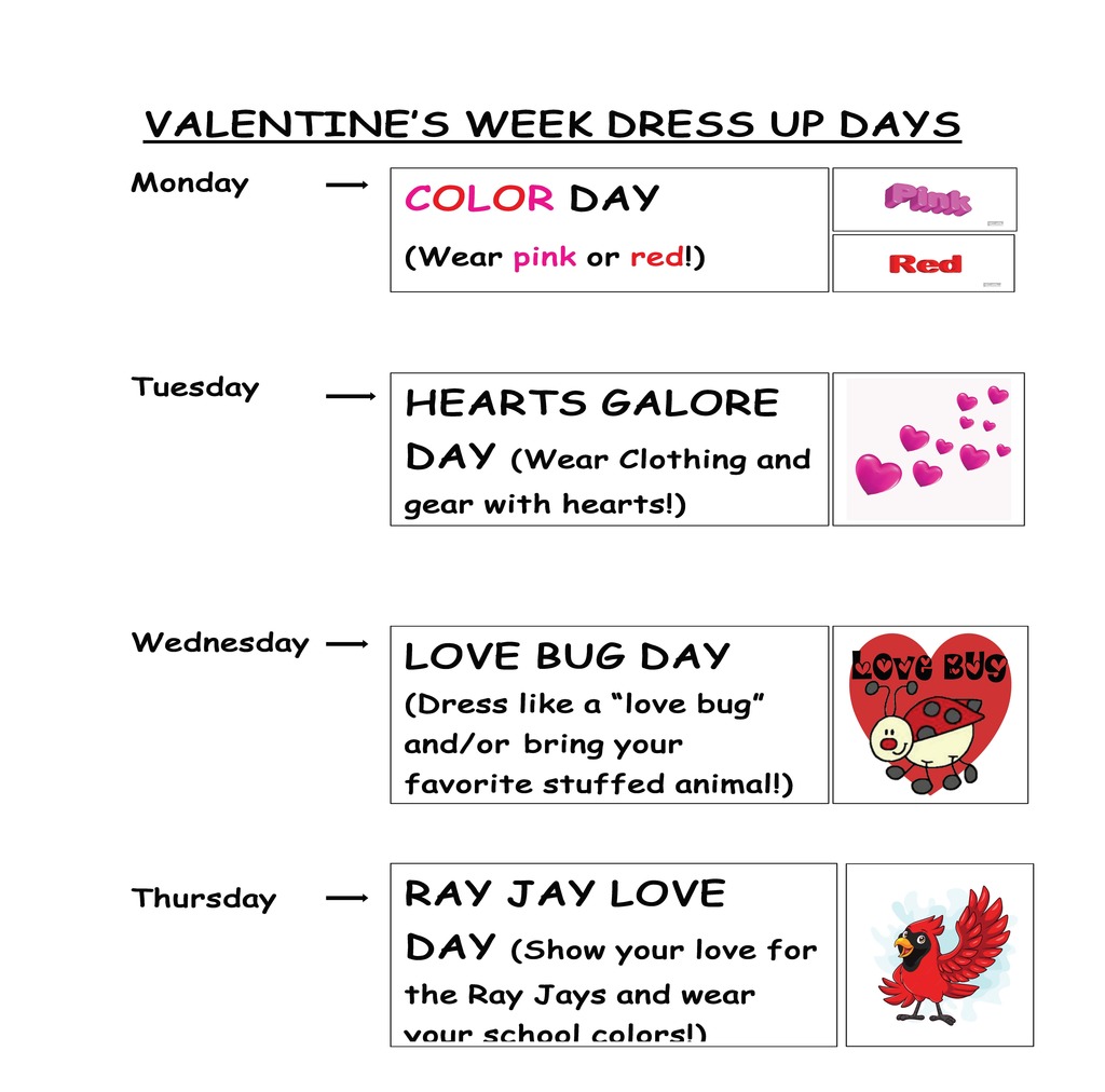 Valentine's Week Elementary Dress Up Days