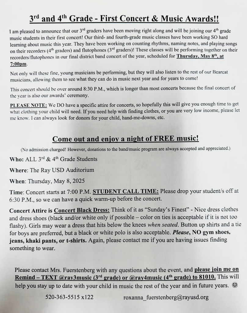 3rd/4th Final Concert Parent Letter