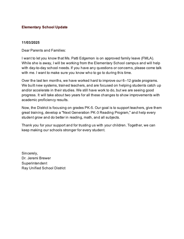 Elementary School Update 