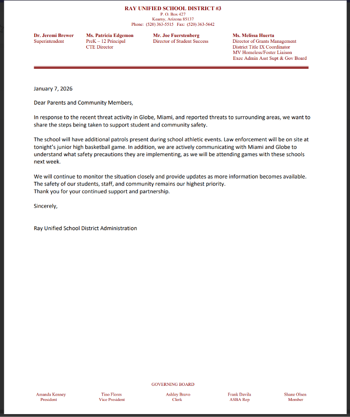 Please read this letter regarding safety precautions.