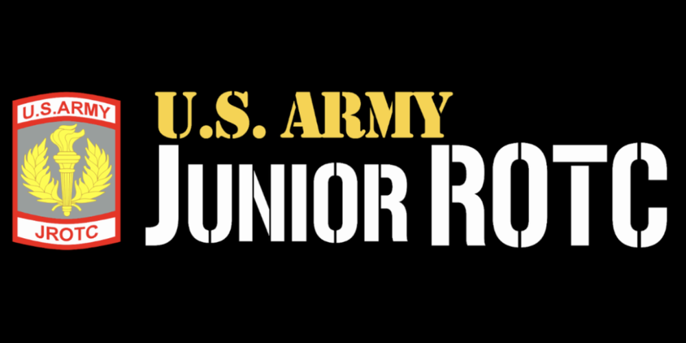 A black graphic with the words "US Army Junior ROTC" text across