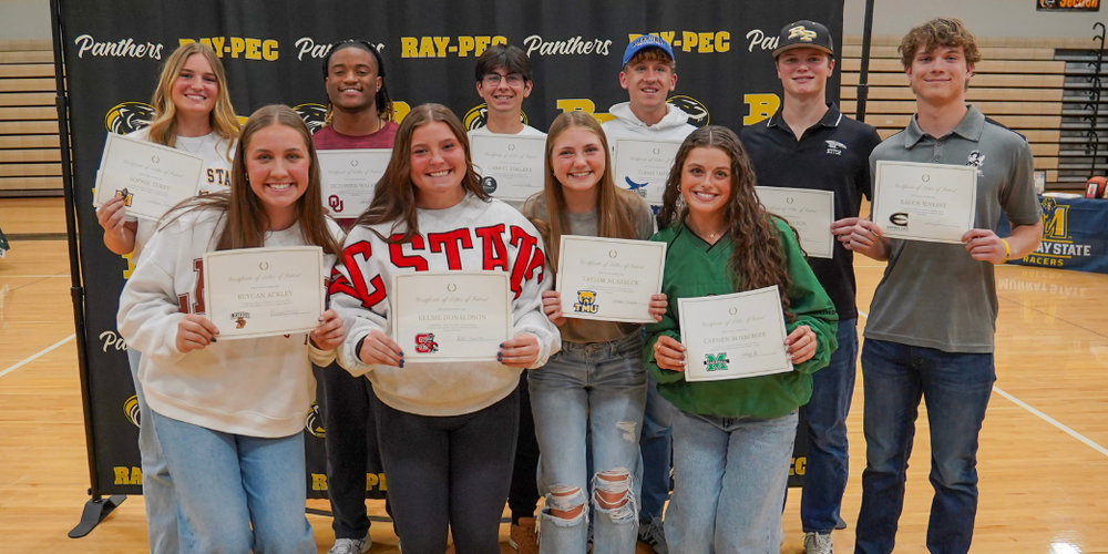 2025 Ray-Pec High school student athletes sign their letters of intent to continue their athletic journey.