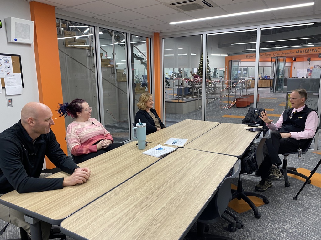 Dr. Mike Slagle sits down with the Director of the LEAD Center Abe Lewis, Enterprise and Design teacher Stefani Russ, and Teacher Academy instructor Carma Richey
