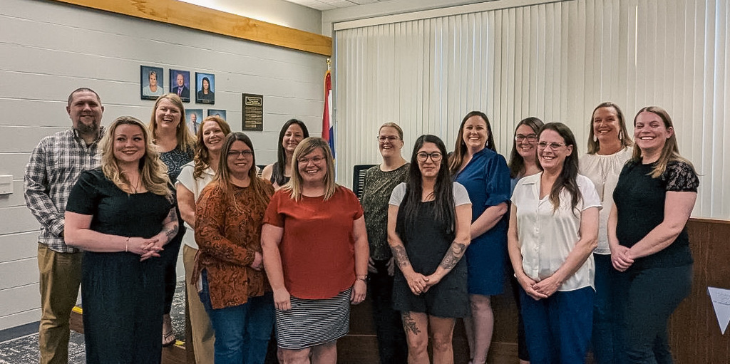 Finalists for Volunteer of the Year were honored at an April 23 reception. They are pictured with PTA Council President Jodi Price. Pictured, from left: Aaron Howlett, Shelby Ayres, Nicole Cline, Lora Kurzweil, Desiree Almanza, LaTisha Spiller, Lyndi Dewey, Amy Sellmeyer, Amber Rodriguez, Jodi Price, Michelle Houston, LeeAnne Thompson, Laurie Keeley, Debbie Kansteiner