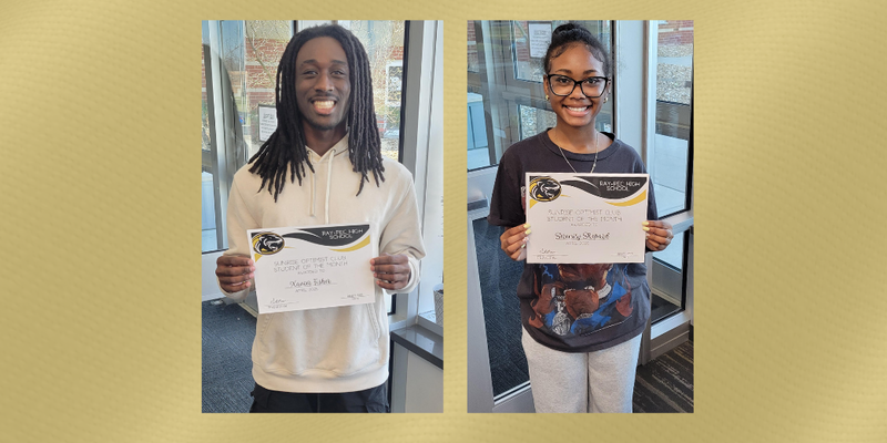 Gold background with students smiling and holding certificates