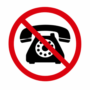 Black telephone icon crossed out with a red prohibition symbol, indicating phones are not available.