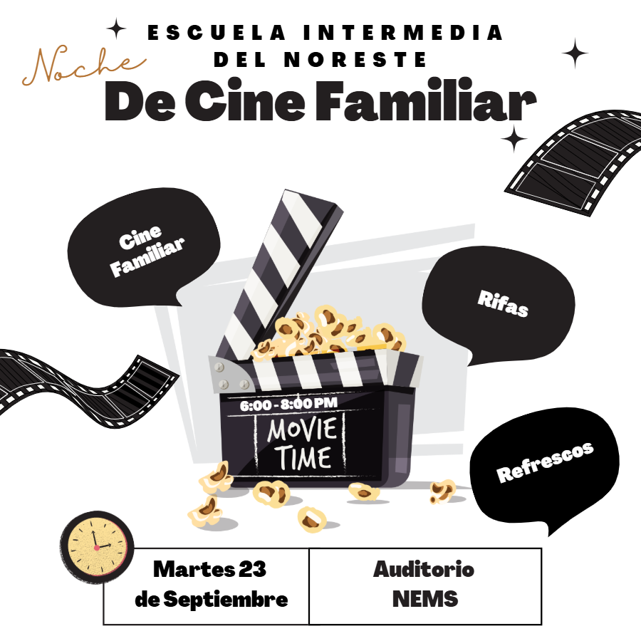 Reserva la fecha: ¡El martes 23 de septiembre será nuestra primera NOCHE FAMILIAR del año escolar 2025-2026! Esperamos verte allí. Consulta la información actualizada próximamente.