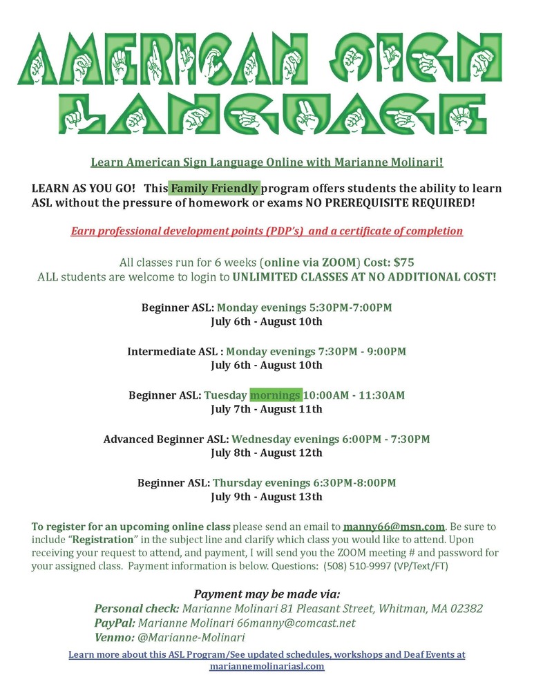 Virtual ASL Summer Classes!