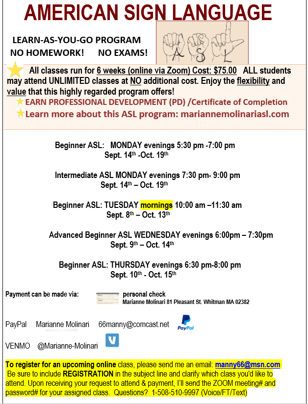 Virtual ASLFall Classes!