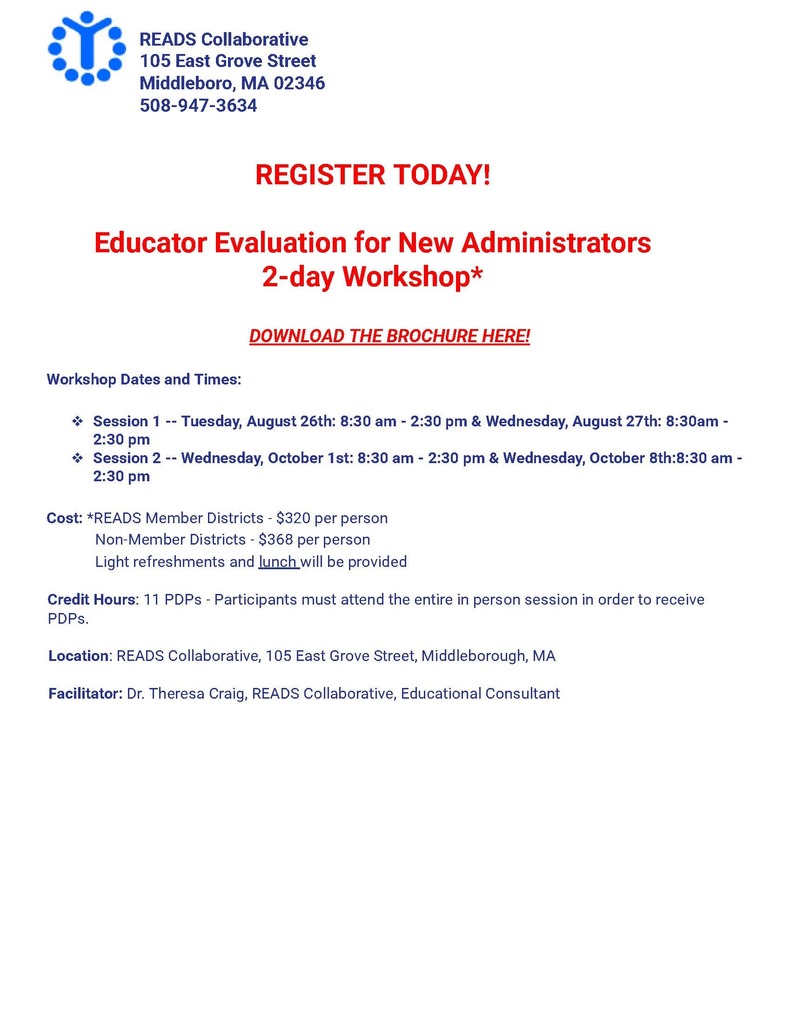 Educator Evaluation for New Administrators 2-day Workshop - Summer & Fall Sessions