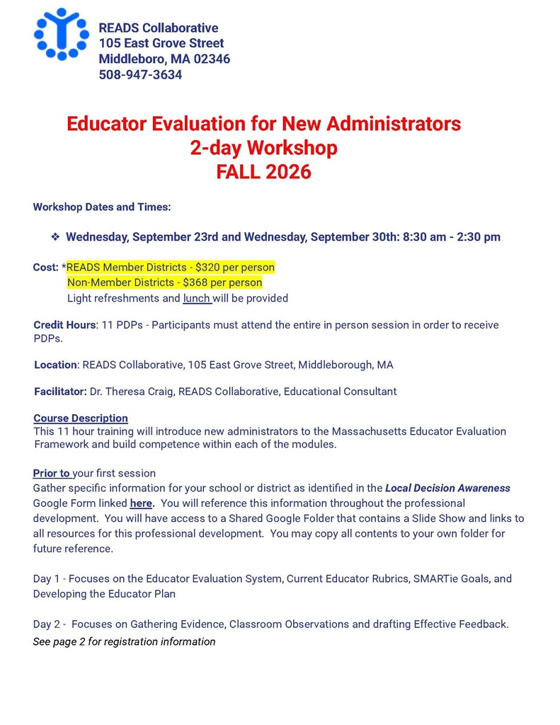 Educator Evaluation Training for New Administrators - Register now!