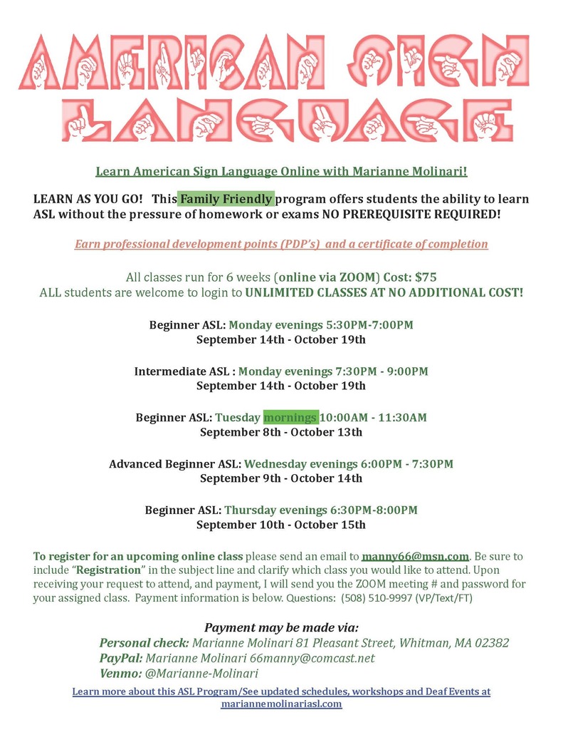 FALL ASL Classes - REGISTER NOW!