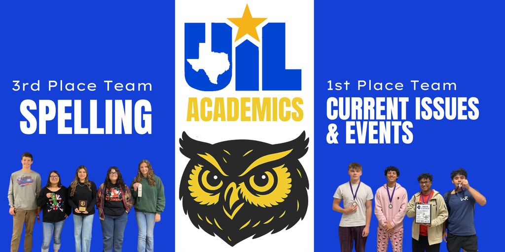 Academic UIL Results- 3rd Place Team in Spelling and 1st Place Team in Current Issues & Events