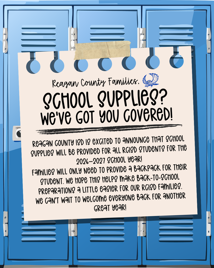 School supplies are on us! RCISD will provide school supplies for all students this year—families will only need to send a backpack with their student!
