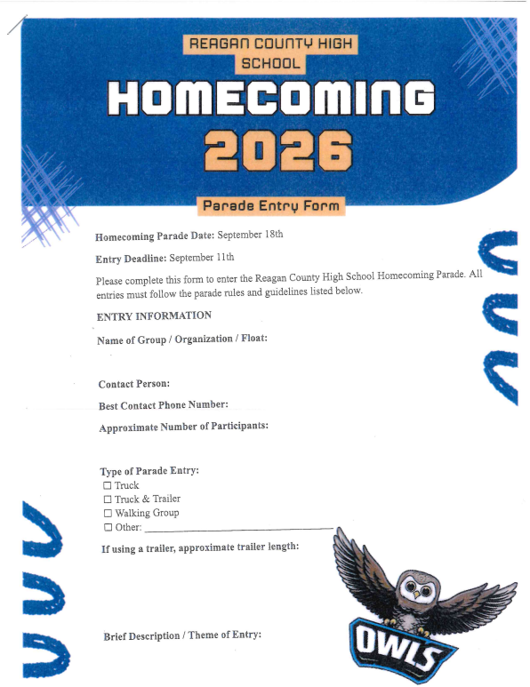 Parade Entry Form (pg 1)