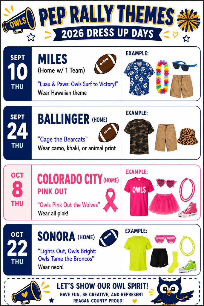 MS Pep Rally Theme Calendar