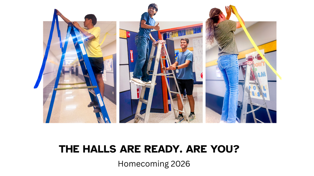 Student Council students decorating halls with streamers