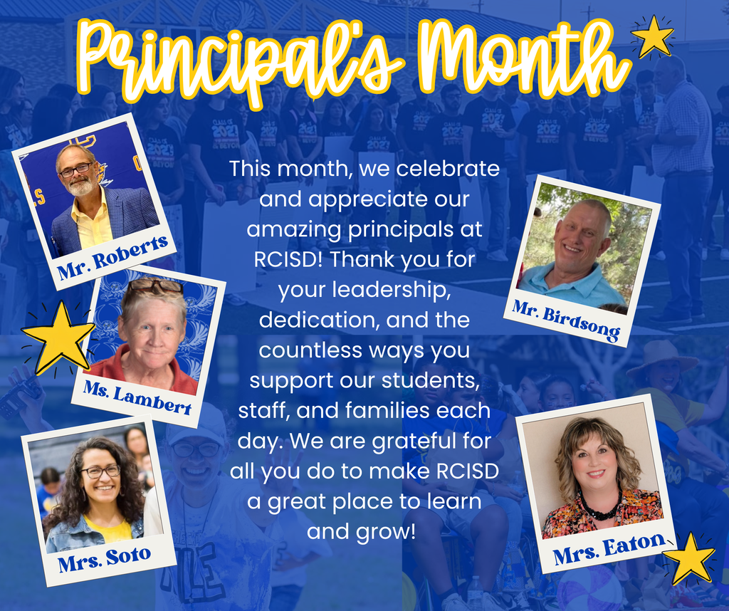 This month, we celebrate and appreciate our amazing principals at RCISD! Thank you for your leadership, dedication, and the countless ways you support our students, staff, and families each day. We are grateful for all you do to make RCISD a great place to learn and grow!