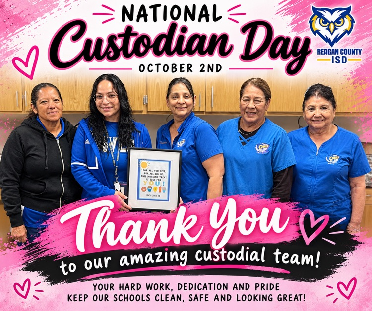 Shoutout to our hardworking HS Custodial Staff! We are so thankful for all you do to keep our campus clean, safe, and welcoming. Your hard work does not go unnoticed!