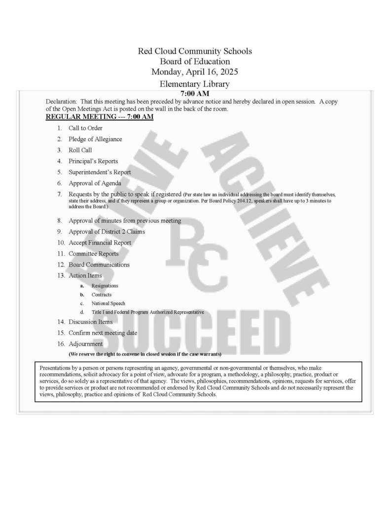 April 2025 Board Agenda