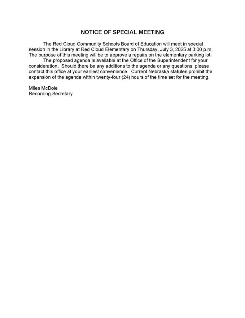 Special Board Meeting Notice