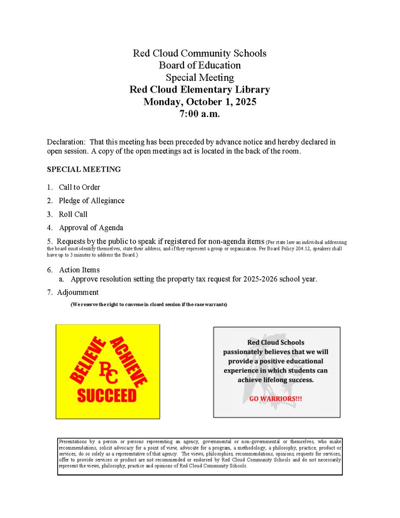 October 1, 2025 Special Meeting