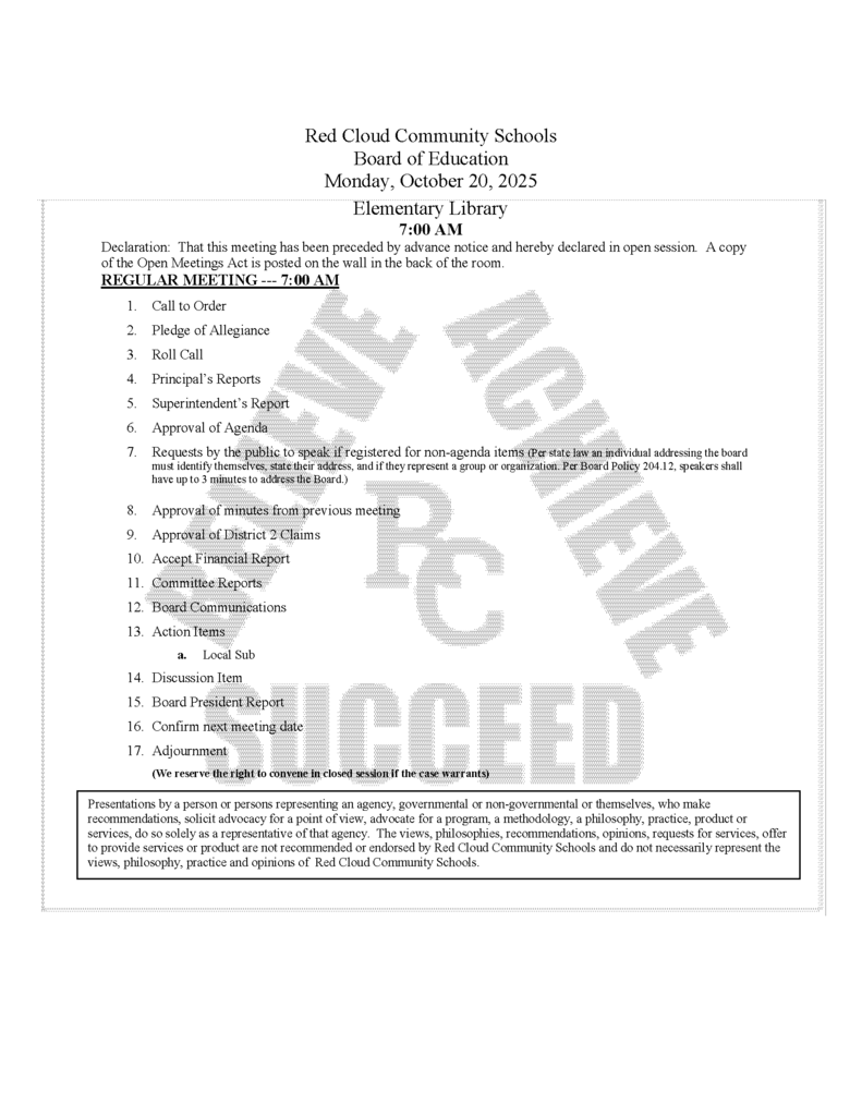 October 20, 2025 Agenda