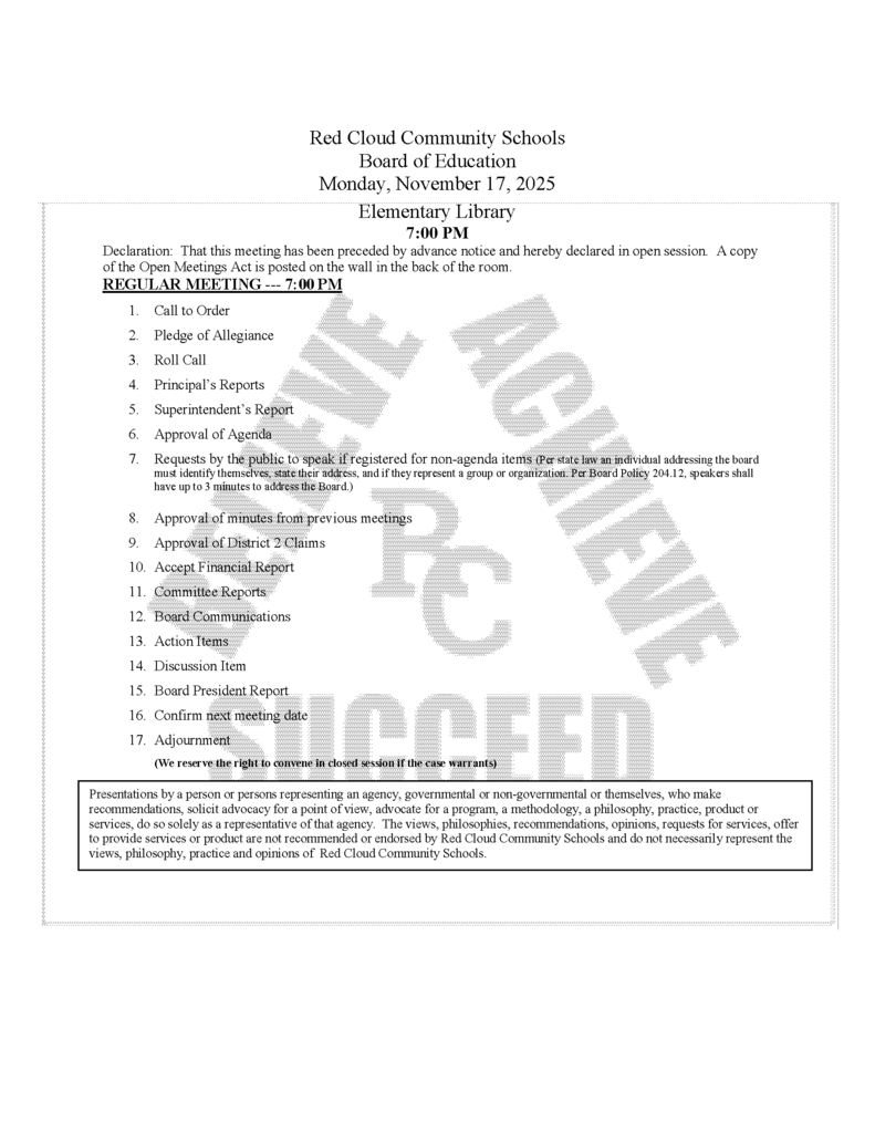 November 17, 2025 Agenda