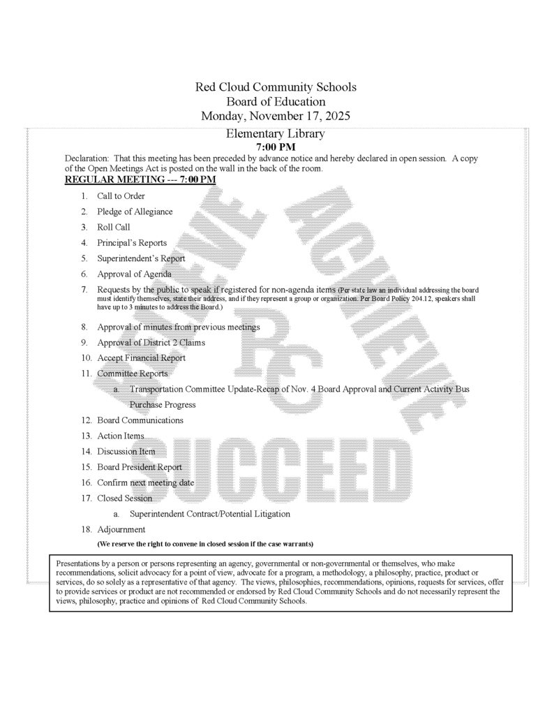 Updated November 17, 2025 Board Agenda