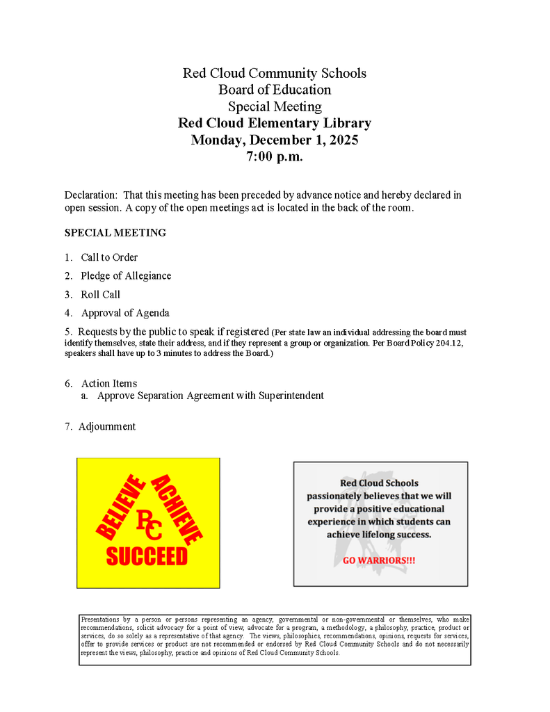 December 1, 2025 Special Board Meeting