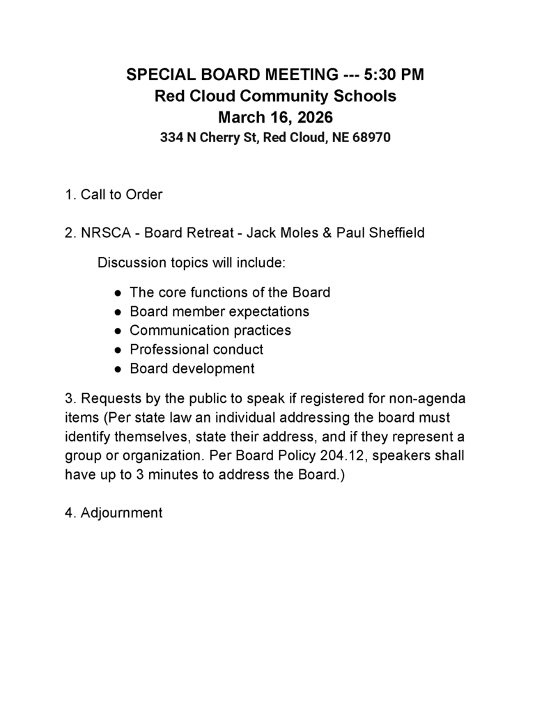 March 16, 2026 Board Retreat Agenda