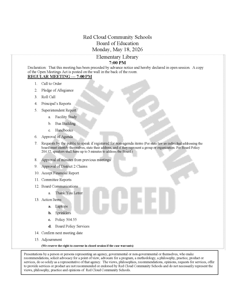 May 18, 2026 Board Agenda