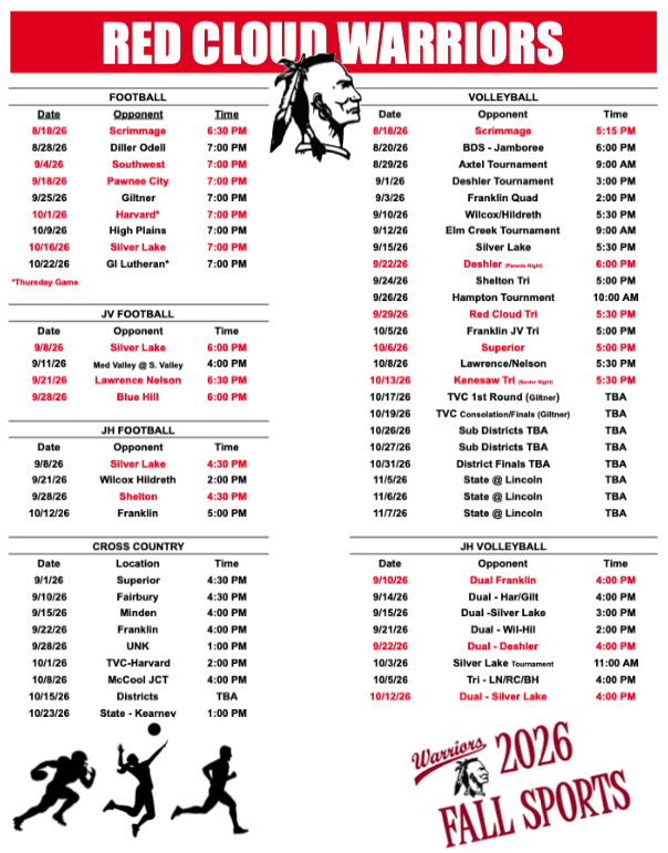 2026 Fall Sports Schedule