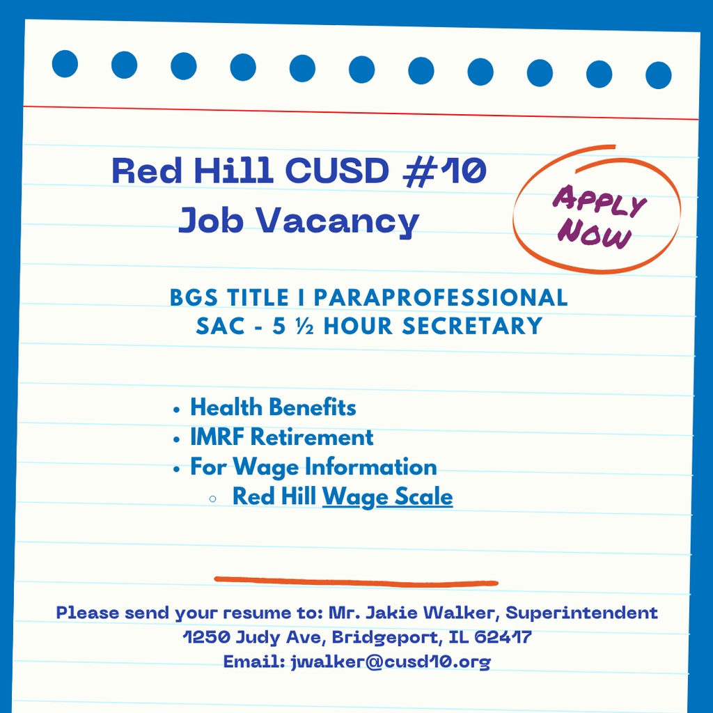 Red Hill CUSD #10 Job Vacancy